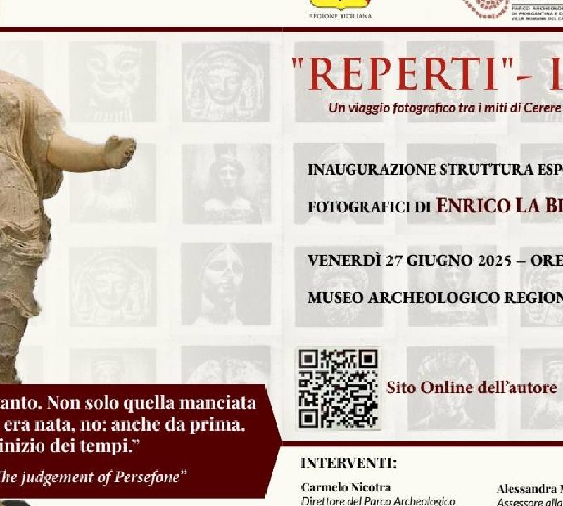 MORGANTINA E VILLA ROMANA DEL CASALE: INAUGURATA LA MOSTRA FOTOGRAFICA “REPERTI – IL MITO” AD AIDONE